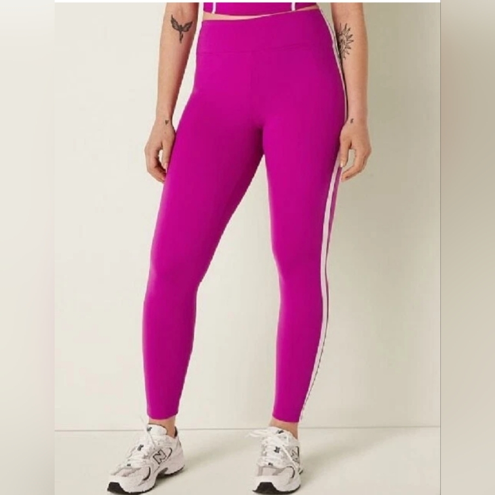 PINK Victorias Secret Active Leggings Purple Magenta White Side Stripe‎ Womens S